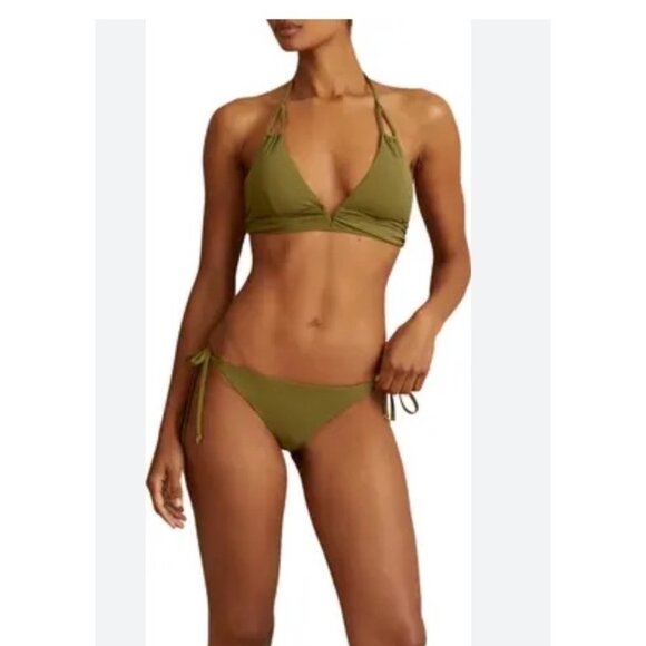 Reiss Olive Green Triangle Bikini Set Size US 8 Swimwear Two Piece Tie Side - Picture 1 of 9